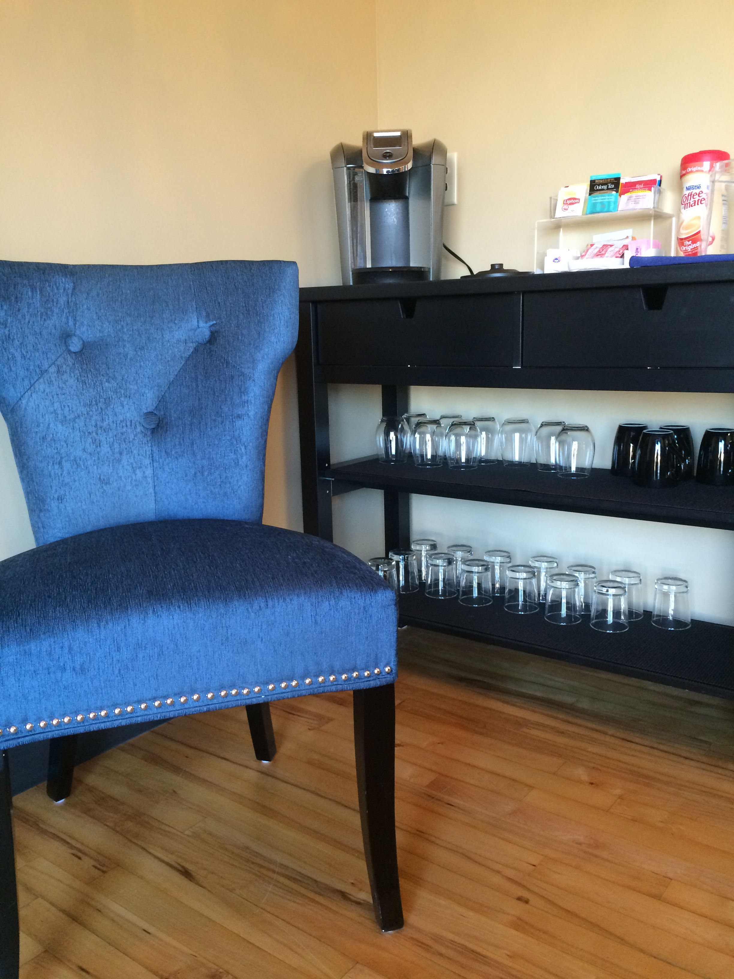 salon waiting area beverage station